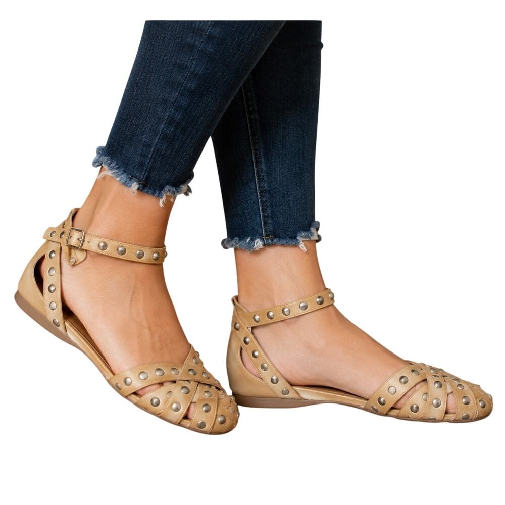 Aerosoles Sport Studded D'Orsay Flats Tan Ankle Strap Women's 8.5